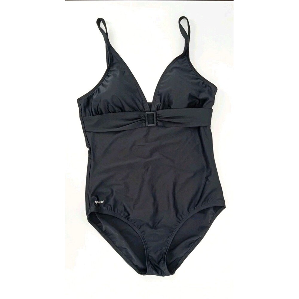 Speedo Black One Piece Swimsuit Size 16 Tummy Control Shelf Bra Classic Swimwear